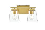 Merrick 2-Light Bathroom Vanity Light Sconce in Brass and Clear