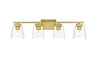 Merrick 4-Light Bathroom Vanity Light Sconce in Brass and Clear