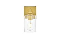 Ronnie 1-Light Bathroom Vanity Light Sconce in Brass and Clear
