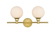 Cordelia 2-Light Bathroom Vanity Light Sconce in Brass and frosted white