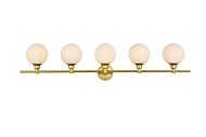 Cordelia 5-Light Bathroom Vanity Light Sconce in Brass and frosted white
