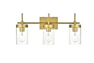 Benny 3-Light Bathroom Vanity Light Sconce in Brass and Clear