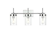 Benny 3-Light Bathroom Vanity Light Sconce in Chrome and Clear