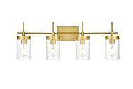 Benny 4-Light Bathroom Vanity Light Sconce in Brass and Clear