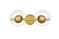 Rogelio 2-Light Bathroom Vanity Light Sconce in Brass and Clear