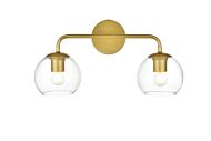 Genesis 2-Light Bathroom Vanity Light Sconce in Brass and Clear