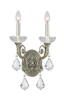 Crystorama Majestic 2 Light 15 Inch Wall Sconce in Historic Brass with Clear Swarovski Strass Crystals