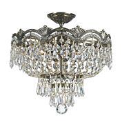 Crystorama Majestic 3 Light 14 Inch Ceiling Light in Historic Brass with Clear Spectra Crystals
