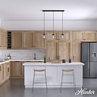Hunter Saddle Creek Clear Seeded Glass 3-Light Linear Pendant Cluster in Noble Bronze