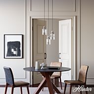 Hunter Lochmeade Clear Seeded Glass 3-Light Round Pendant Cluster in Brushed Nickel
