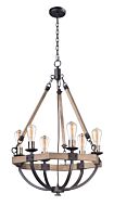 Maxim Lodge 6 Light Chandelier in Weathered Oak and Bronze