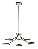 Scan 6-Light LED Pendant in Black with Satin Brass