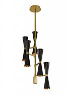 Kalco Milo 10 Light Mid Century Modern Chandelier in Black and Vintage Brass