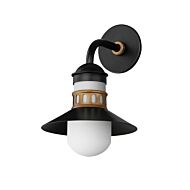 Admiralty 1-Light Outdoor Wall Sconce in Black with Antique Brass