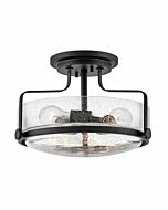 Hinkley Harper 3-Light Semi-Flush Ceiling Light In Black With Clear Seedy Glass