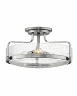 Hinkley Harper 3-Light Semi-Flush Ceiling Light In Brushed Nickel With Clear Seedy Glass