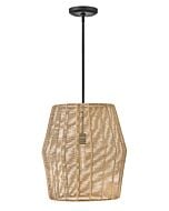 Hinkley Luca 1-Light Pendant In Black With Camel Rattan Shade