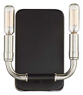 Minka Lavery Liege 2 Light 8 Inch Wall Sconce in Matte Black with Polished Nickel