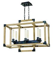 Craftmade Cubic 6 Light 30 Inch Transitional Chandelier in Fired Steel with Natural Wood