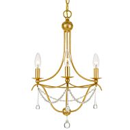 Crystorama Metro 3 Light 20 Inch Transitional Chandelier in Antique Gold with Clear Glass Beads Crystals