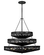 Ophelia 13-Light Medium Multi Tier Chandelier in Black with Black Natural Shade