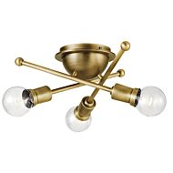 Kichler Armstrong 3 Light Ceiling Light in Natural Brass