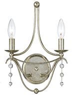 Crystorama Metro 2 Light 15 Inch Wall Sconce in Antique Silver with Clear Glass Beads Crystals