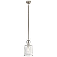 Kichler Riviera 7.75 Inch Clear Ribbed Glass Pendant in Brushed Nickel
