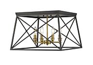 Z-Lite Trestle 4-Light Flush Mount Ceiling Light In Matte Black With Olde Brass