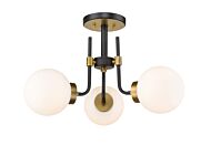 Z-Lite Parsons 3-Light Semi Flush Mount Ceiling Light In Matte Black With Olde Brass