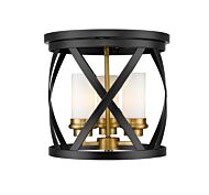 Z-Lite Malcalester 3-Light Flush Mount Ceiling Light In Matte Black With Olde Brass