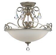 Crystorama Ashton 3 Light 17 Inch Ceiling Light in Olde Silver with Hand Cut Crystal Crystals