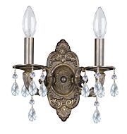 Crystorama Paris Market 2 Light 12 Inch Wall Sconce in Venetian Bronze with Clear Swarovski Strass Crystals