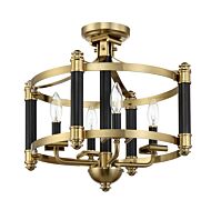 Stanza 4-Light Semi-Flush Mount Ceiling Light in Flat Black with Satin Brass