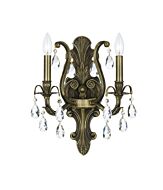 Crystorama Dawson 2 Light 16 Inch Wall Sconce in Antique Brass with Clear Hand Cut Crystals