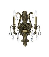 Crystorama Dawson 2 Light 16 Inch Wall Sconce in Antique Brass with Clear Spectra Crystals