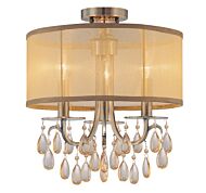 Crystorama Hampton 3 Light 14 Inch Ceiling Light in Antique Brass with Etruscan Teardrop Almond Crystals