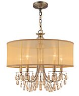 Crystorama Hampton 5 Light Chandelier in Antique Brass with Etruscan Teardrop Almond Crystals
