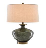 Greenlea 1-Light Table Lamp in Dark Gray with Moss Green with Antique Brass