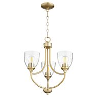 Quorum Enclave 3 Light 21 Inch Transitional Chandelier in Aged Brass with