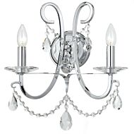 Crystorama Othello 2 Light 16 Inch Wall Sconce in Polished Chrome with Clear Hand Cut Crystals