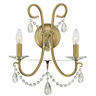 Crystorama Othello 2 Light Wall Sconce in Vibrant Gold with Hand Cut Crystal Crystals