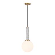 Callaway 1-Light Pendant in White Marble with Warm Brass
