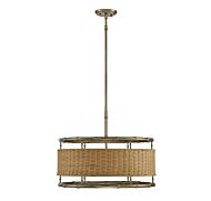 Savoy House Arcadia 6 Light Pendant in Burnished Brass with Natural Rattan