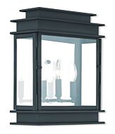 Princeton 3-Light Outdoor Wall Lantern in Black w with Polished Chrome Stainless Steel