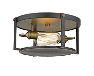 Z-Lite Halcyon 2-Light Flush Mount Ceiling Light In Bronze With Heritage Brass