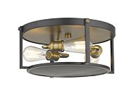Z-Lite Halcyon 3-Light Flush Mount Ceiling Light In Bronze With Heritage Brass