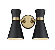 Z-Lite Soriano 2-Light Wall Sconce In Matte Black With Heritage Brass