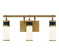 Savoy House Abel 3 Light LED Bathroom Vanity Light in Matte Black with Warm Brass Accents