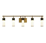Savoy House Abel 5 Light LED Bathroom Vanity Light in Matte Black with Warm Brass Accents